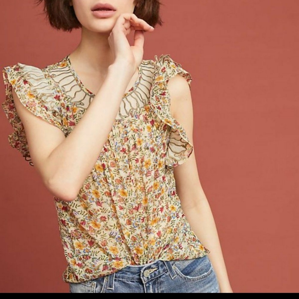 Anthropologie rabba gill delancy floral bouse